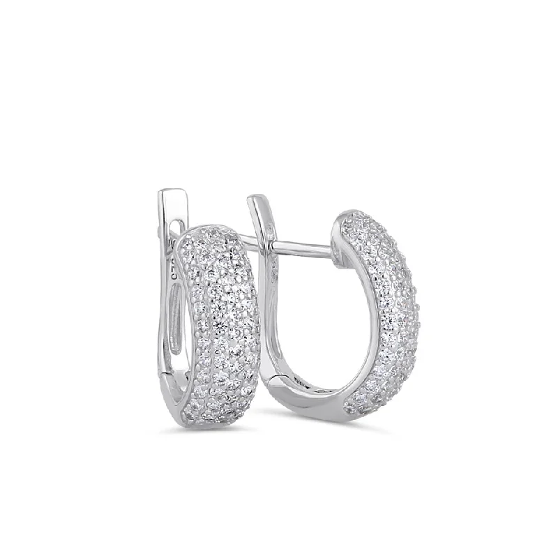 timeless earrings for women -timeless earrings for women -Sterling Silver Clear CZ Pave Hoop Earrings