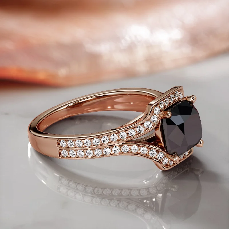 bespoke engagement rings -bespoke engagement rings -Ecliptica - Art-Deco  Natural Black Diamond Cushion Engagement Ring