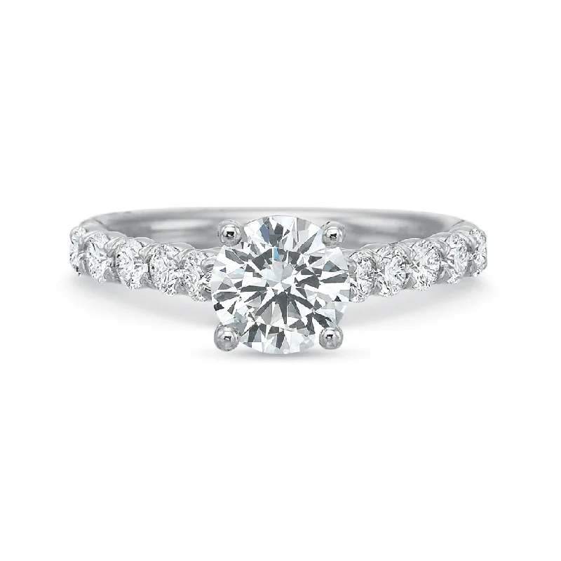 silver engagement rings -silver engagement rings -Classic Diamond Four Prong Engagement Ring with Diamond Band