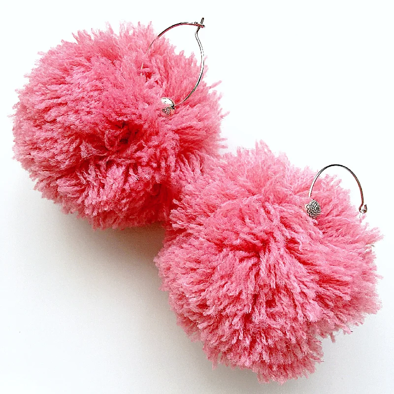 chic statement earrings -chic statement earrings -LARGE POM POM SMALL BEADED HOOP EARRINGS