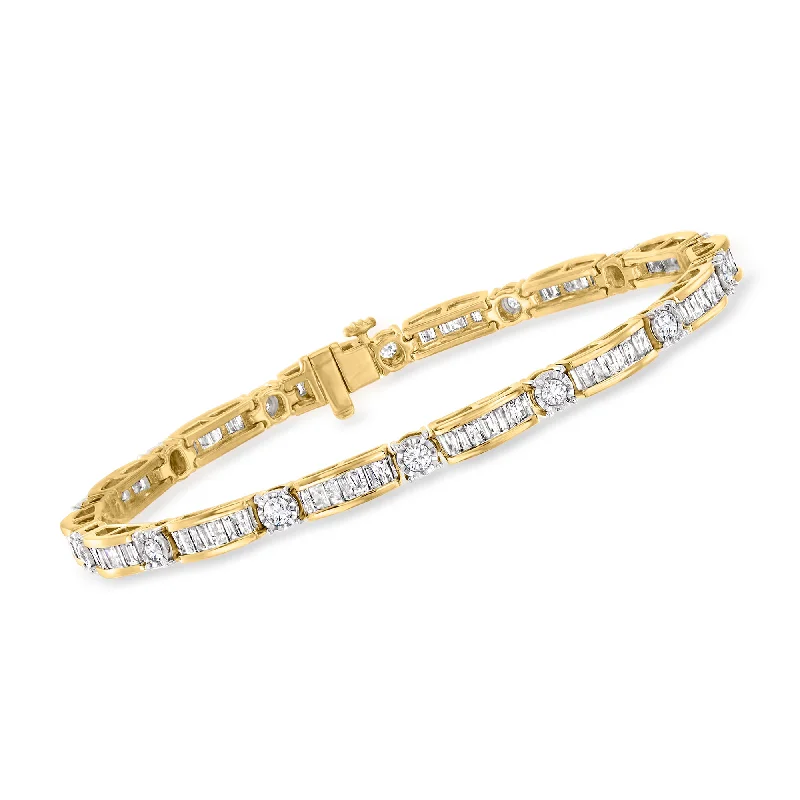 multi-layered bangles for women -multi-layered bangles for women -Ross-Simons 3.00- Baguette and Round Diamond Bracelet in 18kt Gold Over Sterling. 7 inches