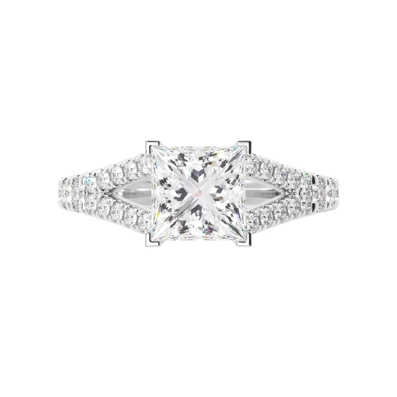 round cut engagement rings for women -round cut engagement rings for women -Princess Cut Engagement Ring Diamond Accented Band