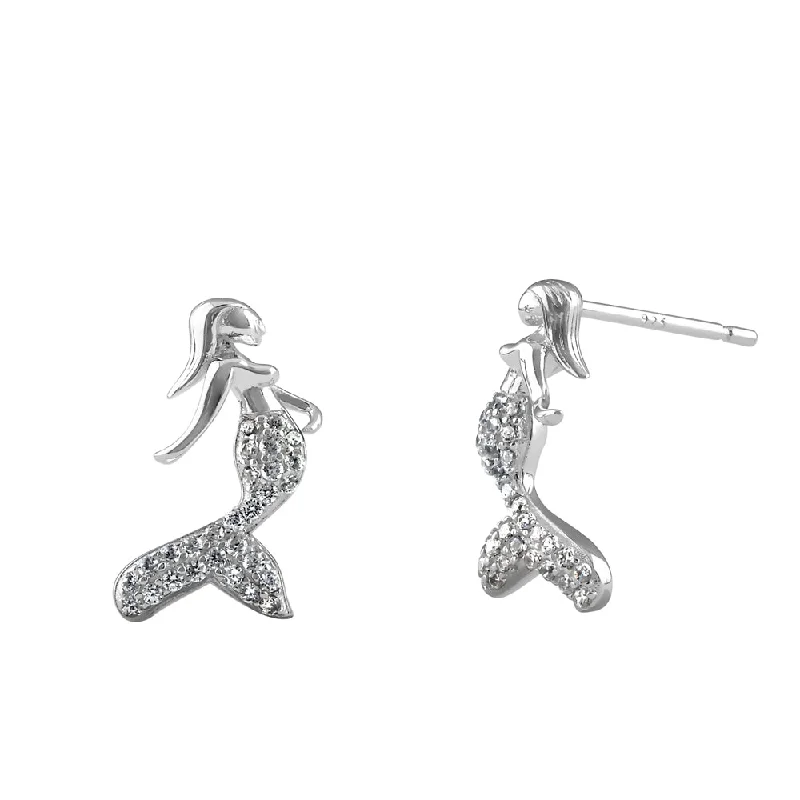 emerald earrings for women -emerald earrings for women -Sterling Silver Mermaid CZ Earrings