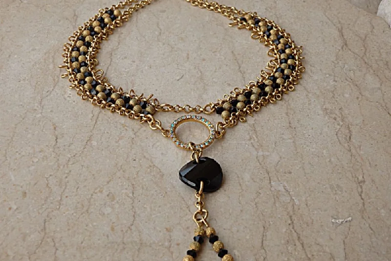 gold chain necklaces for women -gold chain necklaces for women -Gold Beaded Y Necklace