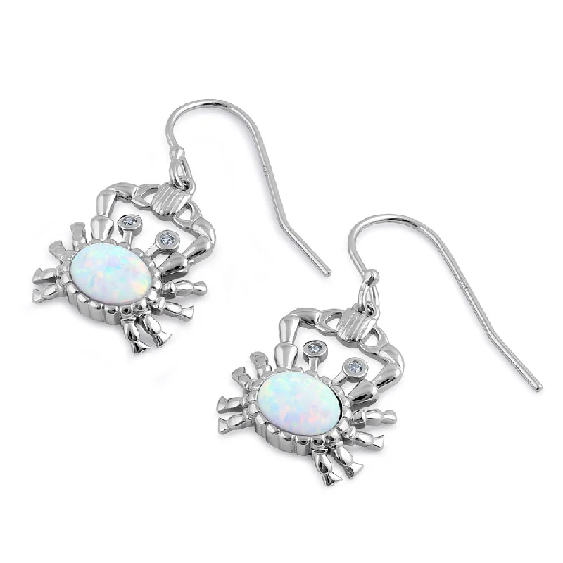 silver hoop earrings for women -silver hoop earrings for women -Sterling Silver White Lab Opal Crab CZ Earrings