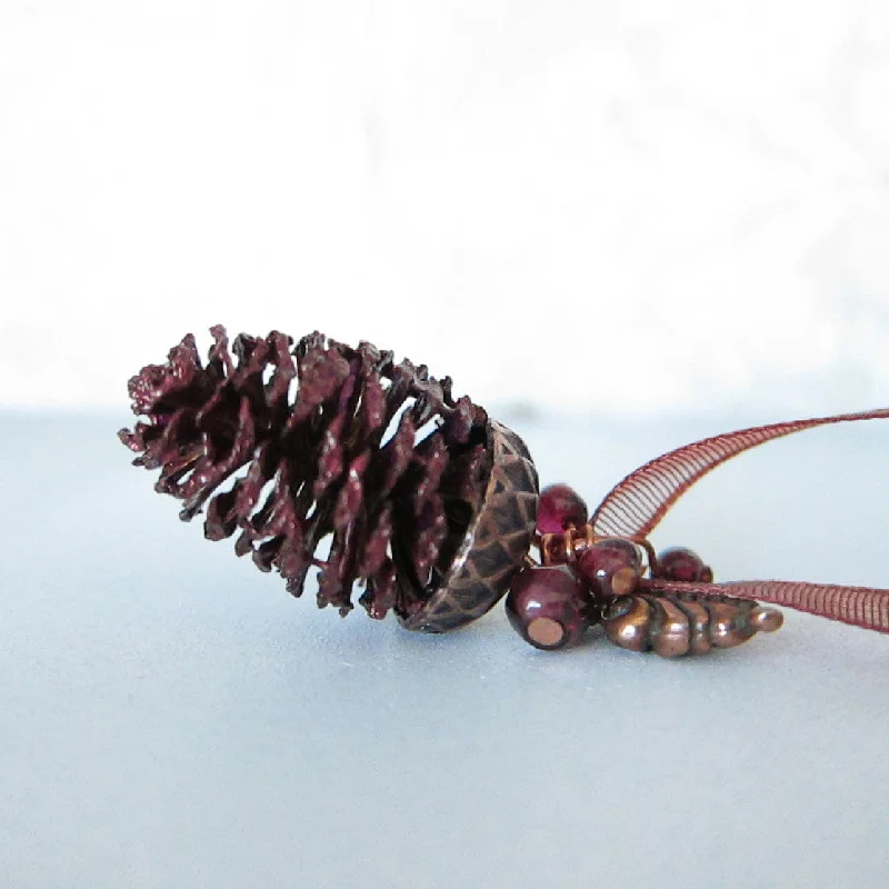 dainty necklaces for women -dainty necklaces for women -Garnet Pine Cone Necklace with Real Pine Cone