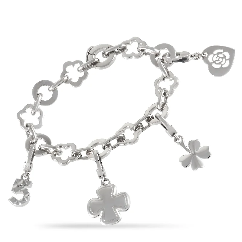 affordable bangle bracelets -affordable bangle bracelets -Chanel Camelia 18K White Gold Four Charm Bracelet