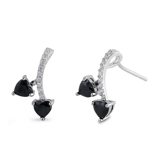 trendy stud earrings for women -trendy stud earrings for women -Sterling Silver Cherry Hearts Black CZ Earrings