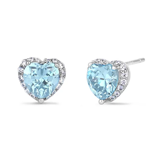 fashion-forward earrings for women -fashion-forward earrings for women -Sterling Silver Heart Shape Aquamarine CZ Earrings