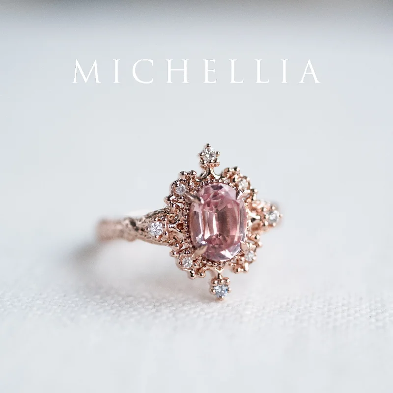 princess cut diamond engagement rings -princess cut diamond engagement rings -[Marietta] Ready-to-Ship Belle Époque Peach Pink Sapphire Oval Engagement Ring with Diamond, One of A Kind