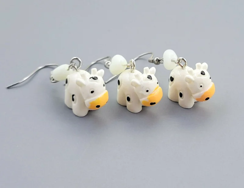 statement earrings with pearls -statement earrings with pearls -Barnyard Pals: Cow Earrings