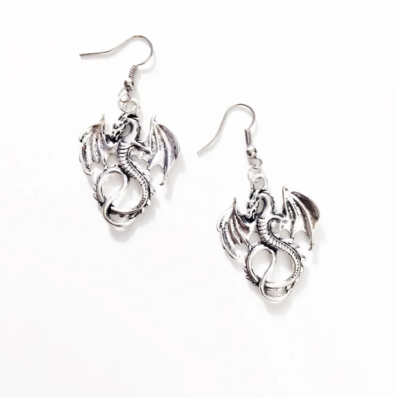 hoop earrings for evening wear -hoop earrings for evening wear -LARGE DRAGON PENDANT EARRINGS