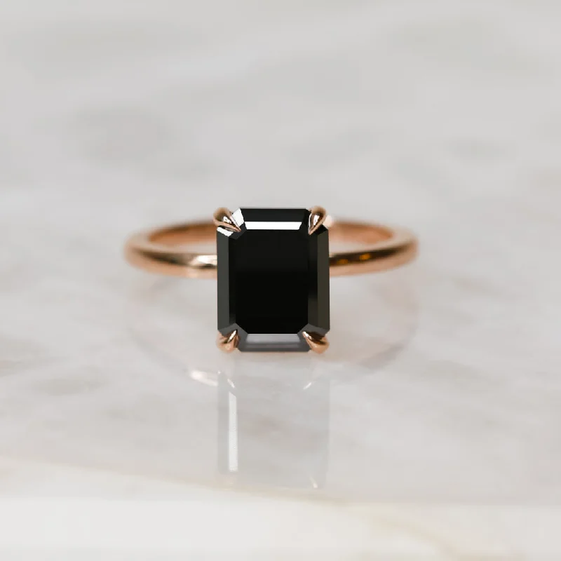 custom-designed engagement rings -custom-designed engagement rings -Black Velvet Natural Black Diamond Emerald Cut Engagement Ring