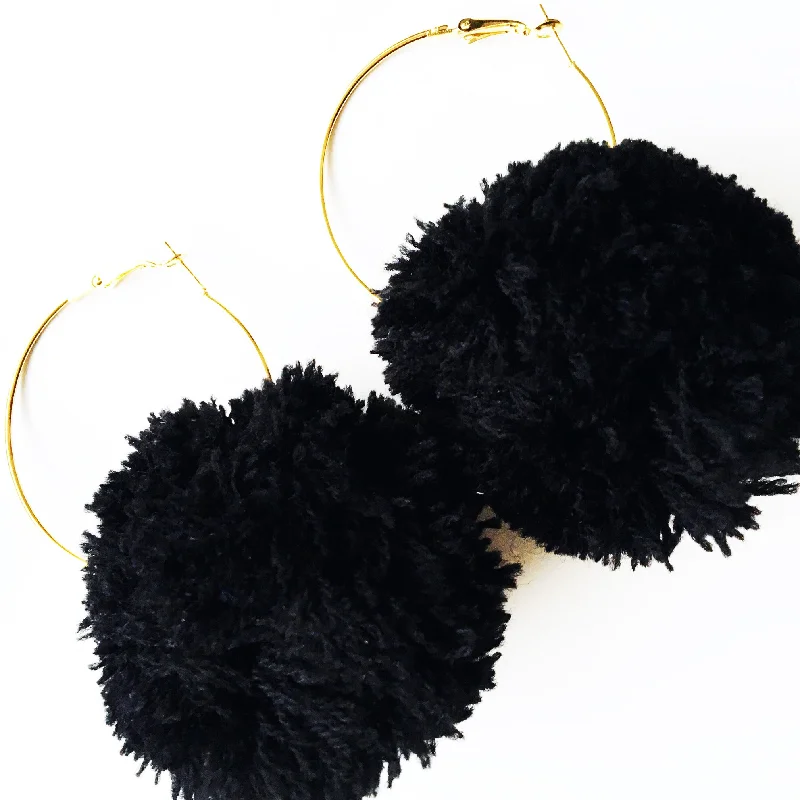 hoop earrings for evening wear -hoop earrings for evening wear -LARGE POM POM HOOP EARRINGS