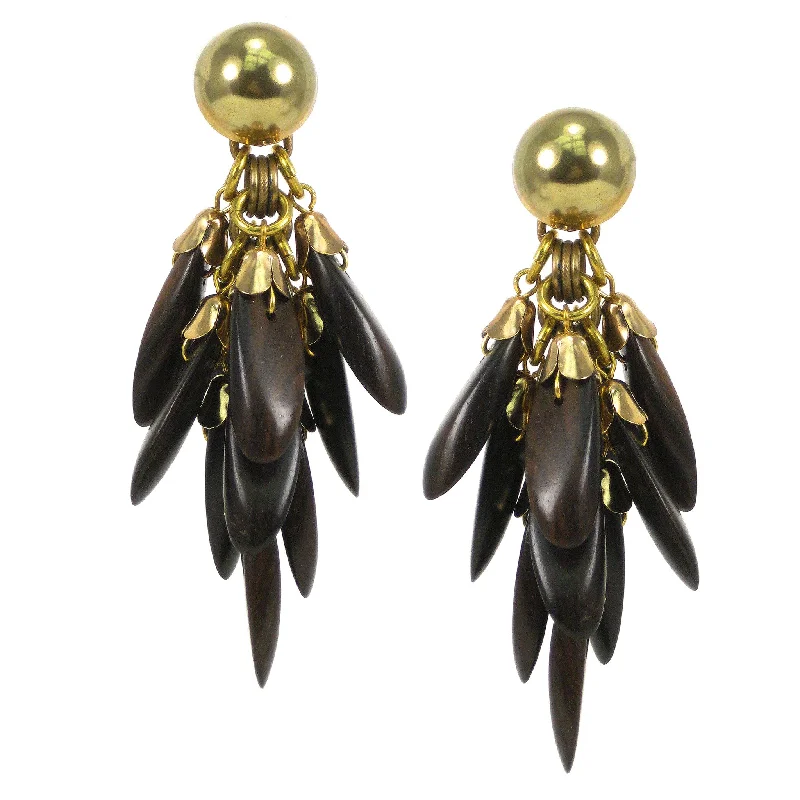 crystal drop earrings -crystal drop earrings -#793e Ebony Wood & Gold Tone Cascade Drop Earrings