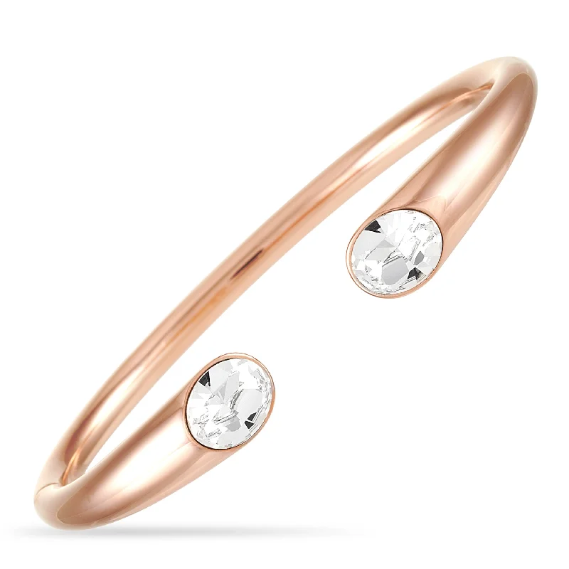 stackable silver bangles -stackable silver bangles -Calvin Klein Brilliant Rose Gold PVD-Plated Stainless Steel White Crystal Open Bangle Bracelet