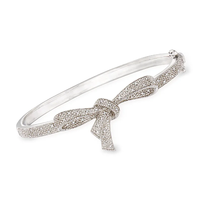 elegant women’s bangles with crystals -elegant women’s bangles with crystals -Ross-Simons Diamond Bow Bangle Bracelet in Sterling Silver