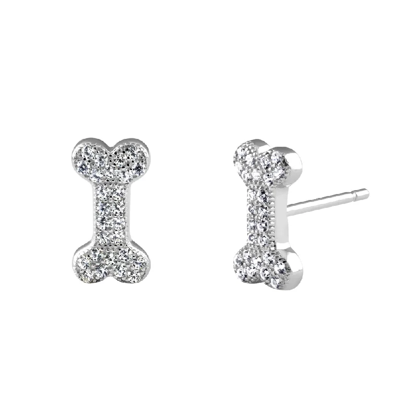 fashion earrings for women -fashion earrings for women -Sterling Silver Dog Bone CZ Earrings