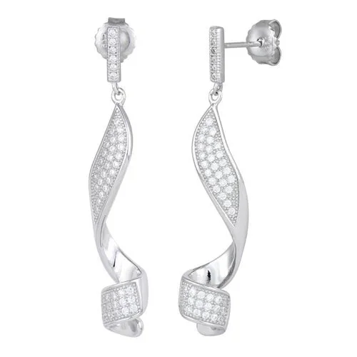 luxury diamond earrings -luxury diamond earrings -Sterling Silver Lory Swirl CZ Dangle Earrings