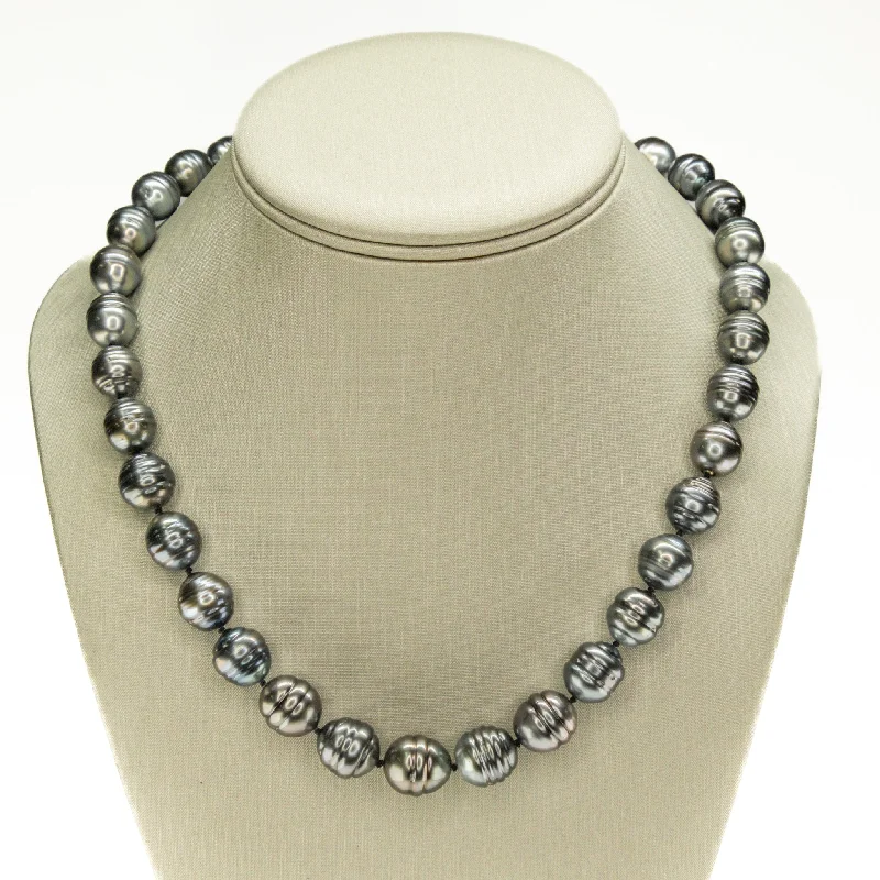 bohemian necklaces for women -bohemian necklaces for women -Baroque Tahitian Black Pearl 18.5" Necklace in 14K White Gold