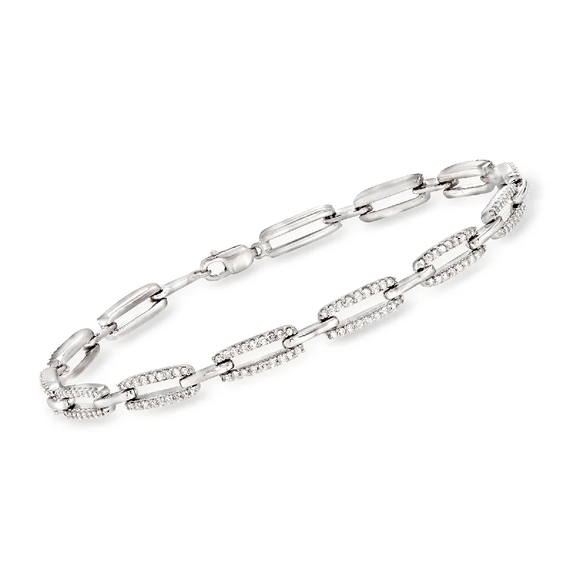 women’s statement bangles -women’s statement bangles -Ross-Simons Diamond Paper Clip Link Bracelet in Sterling Silver