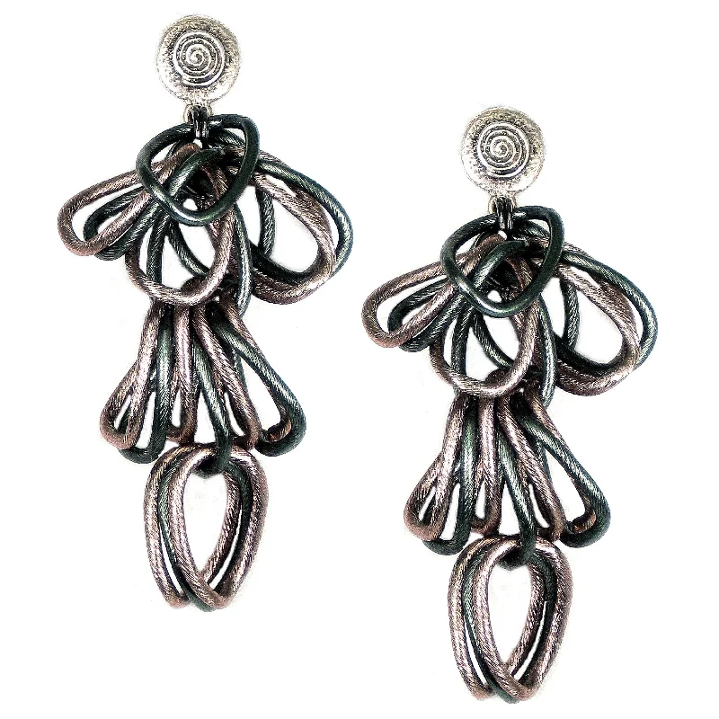 elegant drop earrings for women -elegant drop earrings for women -#128e Gunmetal & Copper Tone Cascade Ring Earrings