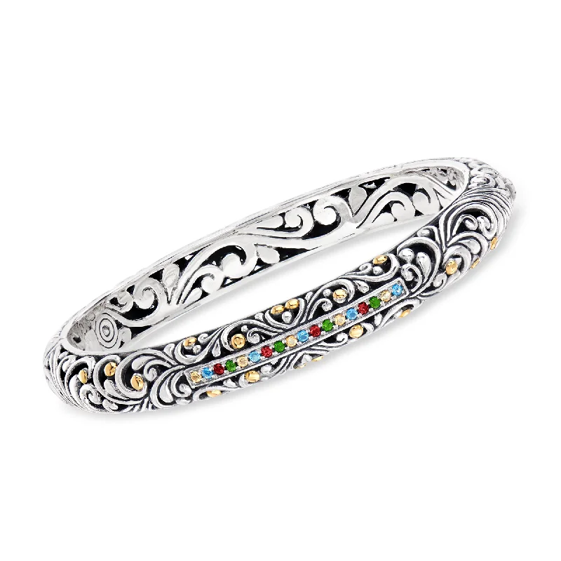 diamond bangle bracelets for women -diamond bangle bracelets for women -Ross-Simons Multi-Gemstone Bali-Style Bangle Bracelet in Sterling Silver With 18kt Gold