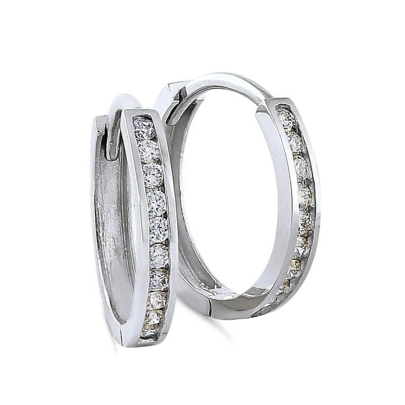 unique earrings for women -unique earrings for women -Solid 14K White Gold Diamond Small Hoop 0.24 ct. Diamond Earrings