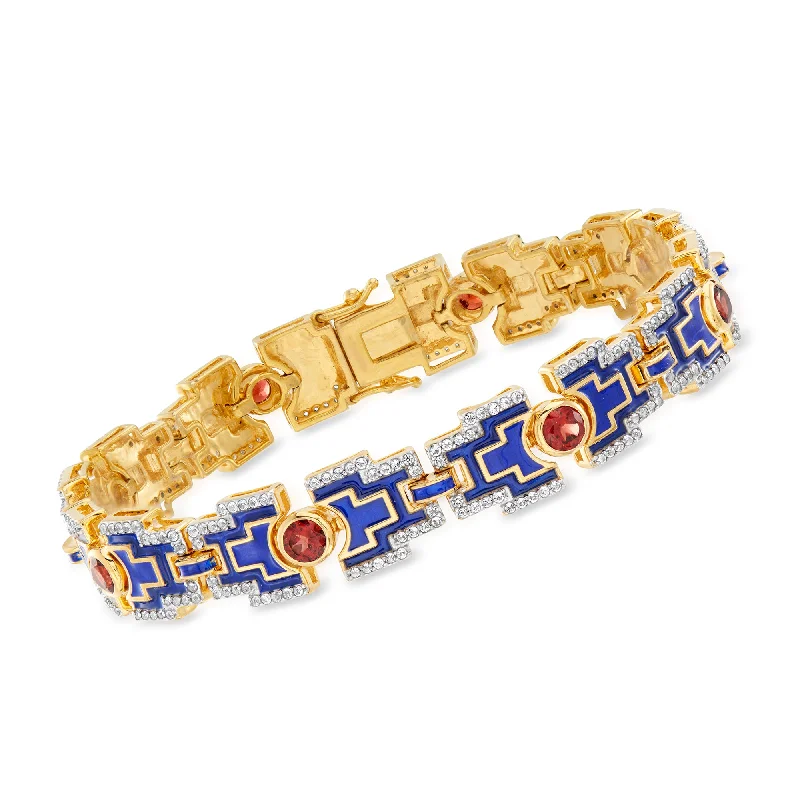 bohemian bracelets for women -bohemian bracelets for women -Ross-Simons Garnet and White Topaz Bracelet With Blue Enamel in 18kt Gold Over Sterling