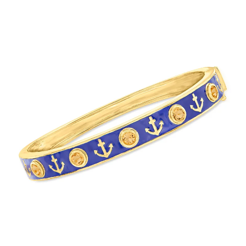 fashion bangles for women -fashion bangles for women -Ross-Simons Citrine and Blue Enamel Anchor Bangle Bracelet in 18kt Gold Over Sterling