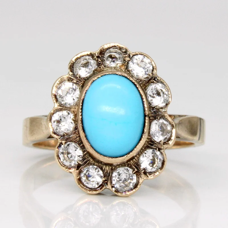 trendy cocktail rings for women -trendy cocktail rings for women -Turquoise & Paste Glass Halo Ring | 1.75ct, 0.55ctw | SZ 5.5 |