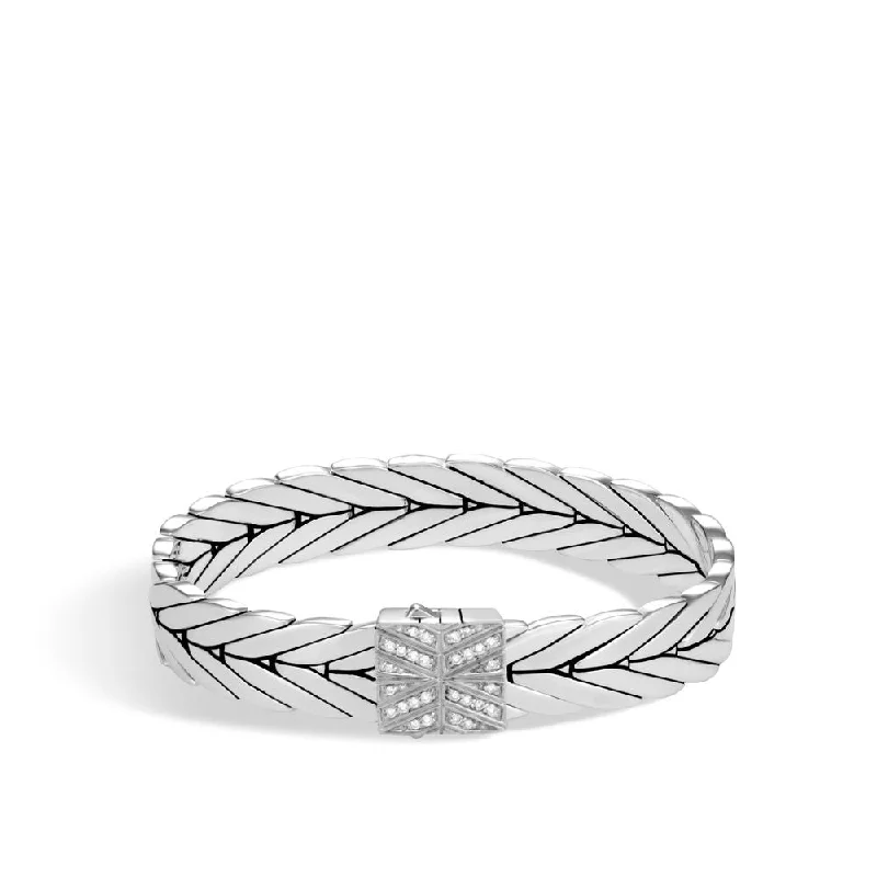 affordable bangle bracelets -affordable bangle bracelets -Modern Chain 11MM Bracelet in Silver with Diamonds