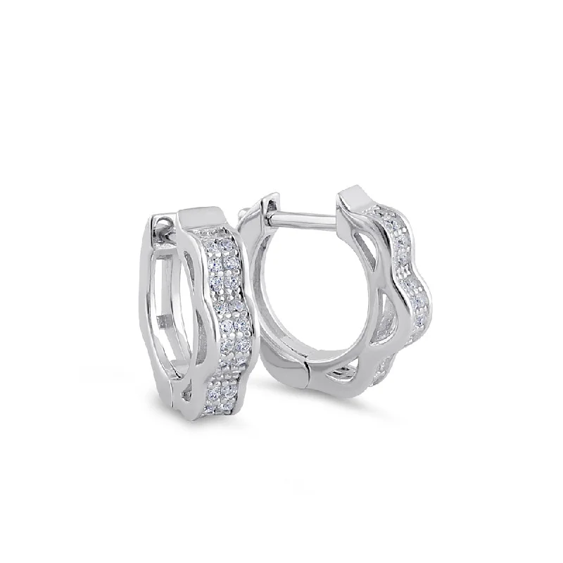 diamond earrings for women -diamond earrings for women -Sterling Silver 8.0mm x 3.0mm Curvy Clear CZ Hoop Earrings