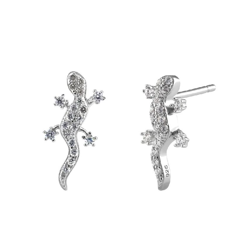 designer earrings for women -designer earrings for women -Sterling Silver Lizard CZ Earrings