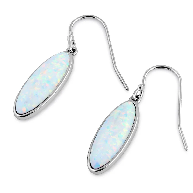 bridal earrings for women -bridal earrings for women -Sterling Silver White Lab Opal Long Oval Earrings