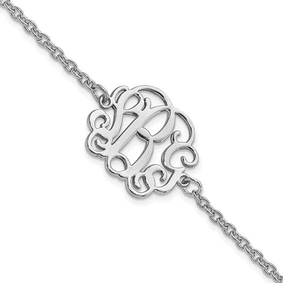 bangle bracelets for women -bangle bracelets for women -Sterling Silver/Rhodium-plated Polished Monogram Bracelet