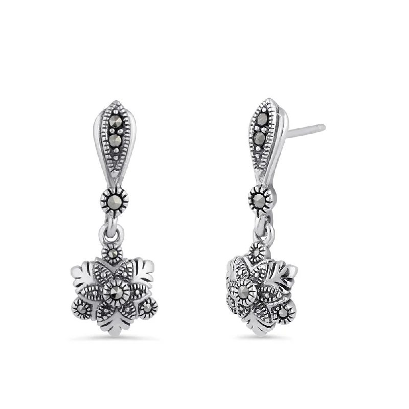 women’s sterling silver earrings -women’s sterling silver earrings -Sterling Silver Snowflake Marcasite Dangle Earrings