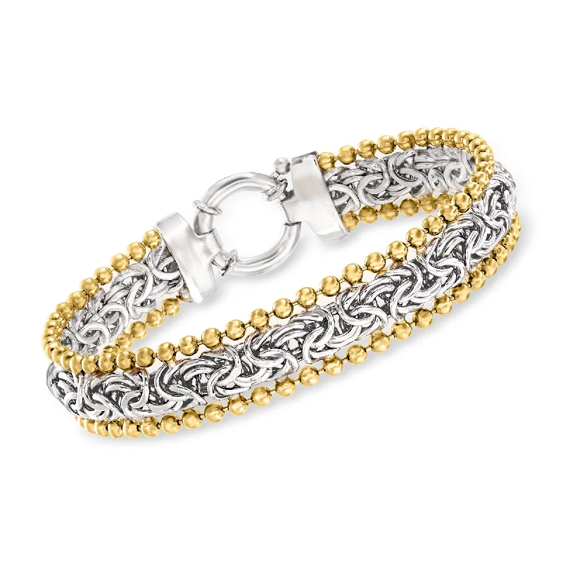 women’s bangles with gemstones -women’s bangles with gemstones -Ross-Simons Byzantine Beaded Bracelet in Sterling Silver and 18kt Yellow Gold Over Sterling