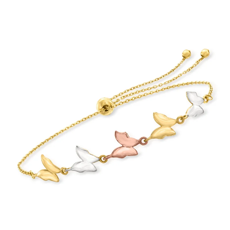 luxury silver bangles -luxury silver bangles -Ross-Simons 14kt Tri-Colored Gold Butterfly Bolo Bracelet