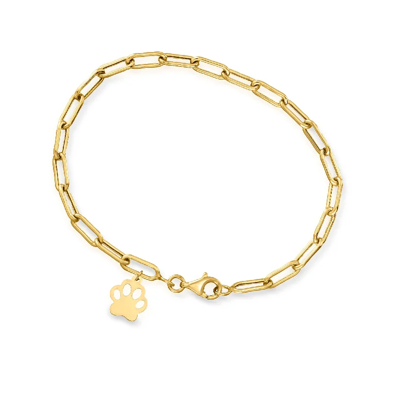 trendy bangles for women -trendy bangles for women -Canaria 10kt Yellow Gold Paw Print Charm Paper Clip Link Bracelet