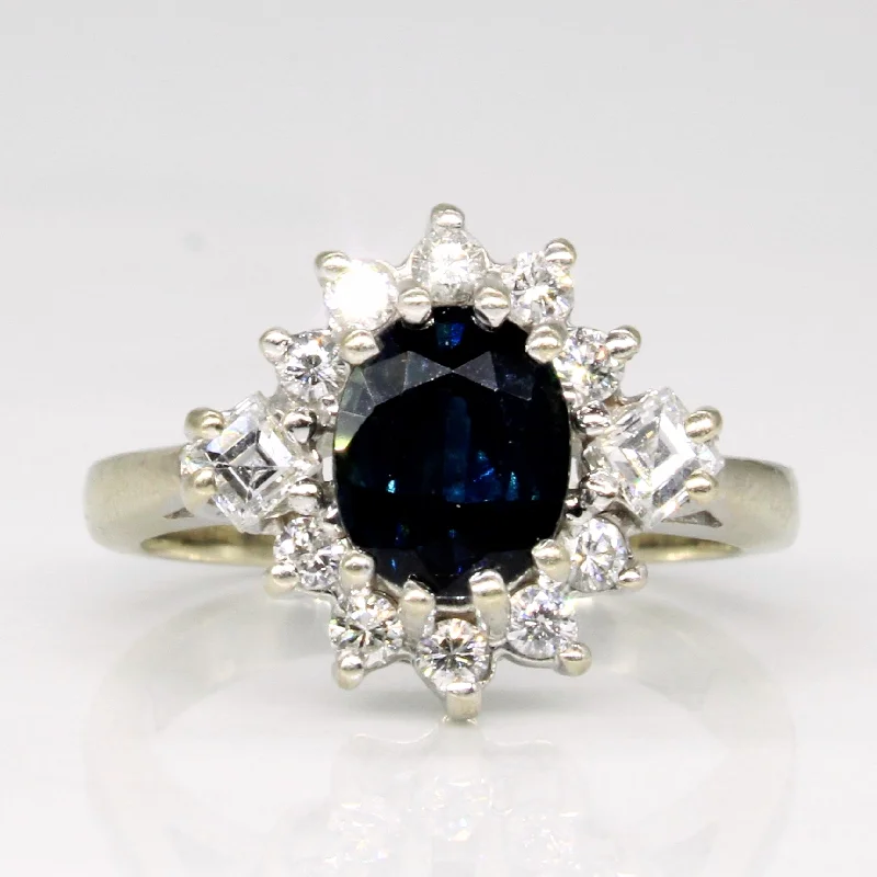 modern rings for women -modern rings for women -Sapphire & Diamond Halo Ring | 0.90ct, 0.25ctw | SZ 2.75 |