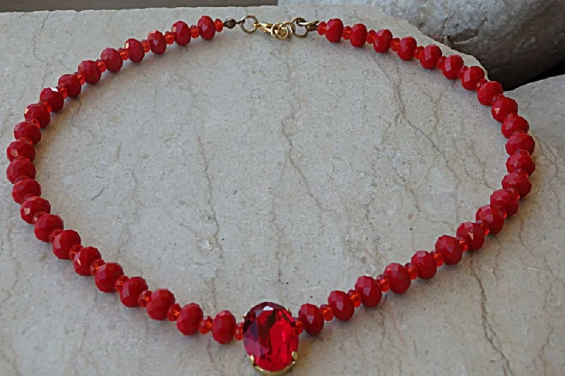 women’s crystal charm necklaces -women’s crystal charm necklaces -Red Rebeka Necklace