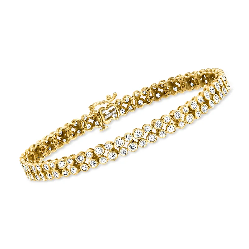 women’s statement bangles -women’s statement bangles -Ross-Simons 3.00- Bezel-Set Diamond 2-Row Tennis Bracelet in 14kt Yellow Gold