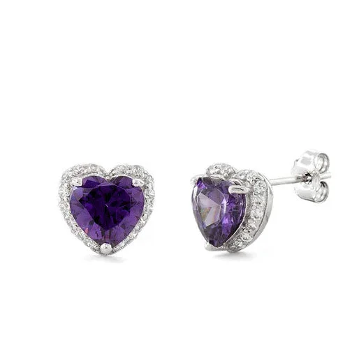 gemstone earrings for women -gemstone earrings for women -Sterling Silver Heart Shape Amethyst CZ Earrings