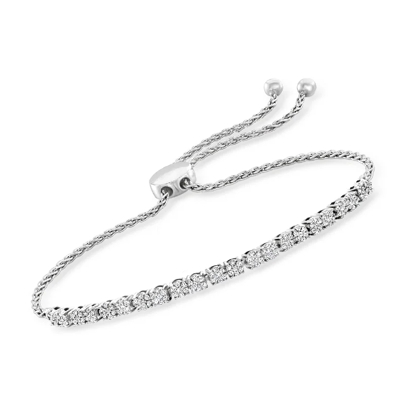 women’s braided bracelets -women’s braided bracelets -Ross-Simons Diamond Cluster Bolo Bracelet in Sterling Silver