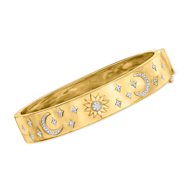 engraved bangle bracelets -engraved bangle bracelets -Ross-Simons Diamond Celestial Bangle Bracelet in 18kt Gold Over Sterling