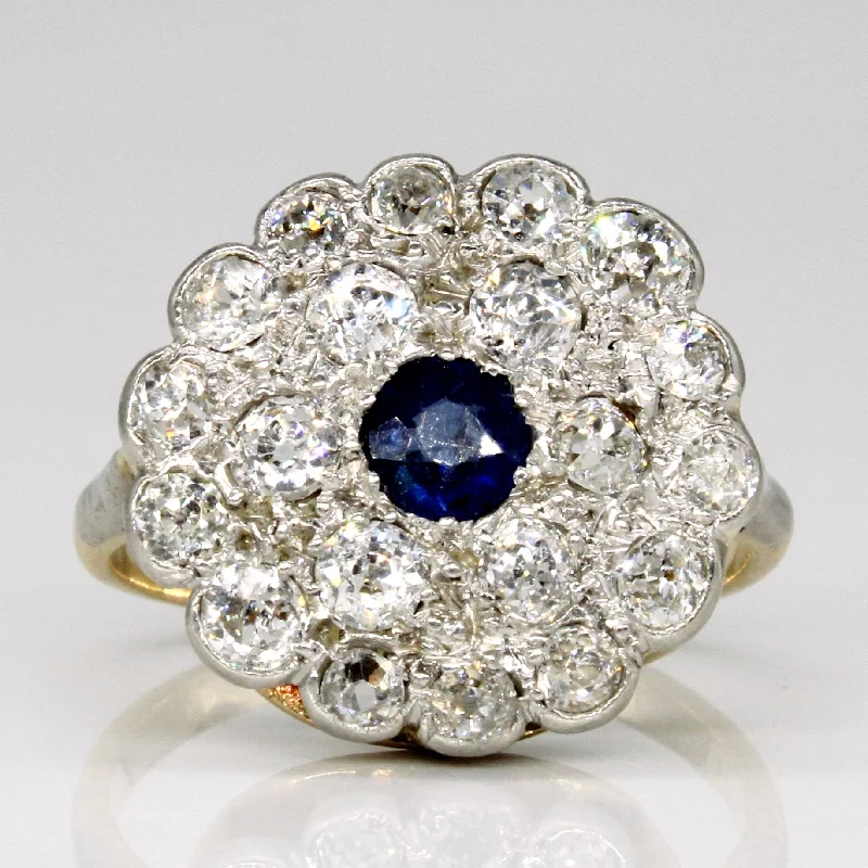 vintage style rings for women -vintage style rings for women -Edwardian Platinum Topped 14k Gold Old European Cut Diamond & Sapphire Daisy Ring | 2.30ctw, 0.36ct | SZ 6.75 |