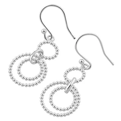 vintage hoop earrings for women -vintage hoop earrings for women -Sterling Silver Beaded Rings Dangle Hook Earrings