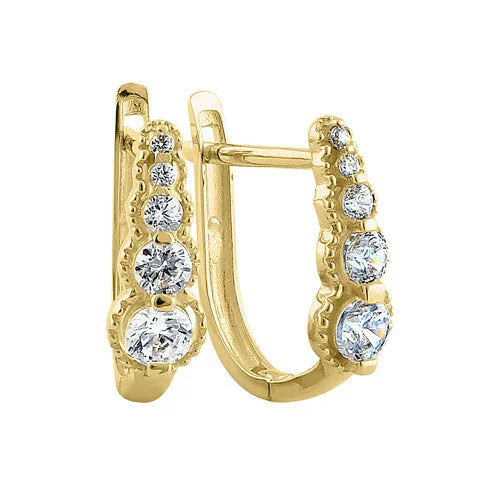 hoop earrings for women -hoop earrings for women -Solid 14K Yellow Gold U Shaped Round CZ Hoop Earrings