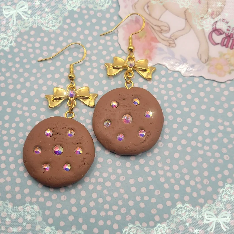 trendy dangling earrings -trendy dangling earrings -Sparkle Biscuit Bow Earrings